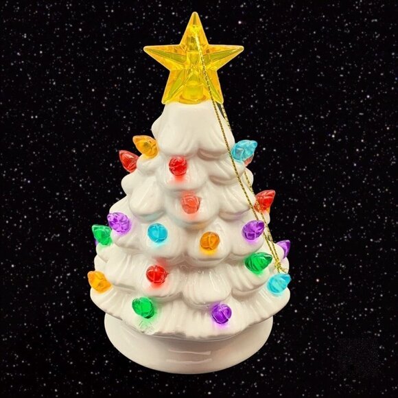 Mr. Christmas Nostalgic Ceramic Tree Light Up Ornament White 4.75”T 3”W - Picture 1 of 6